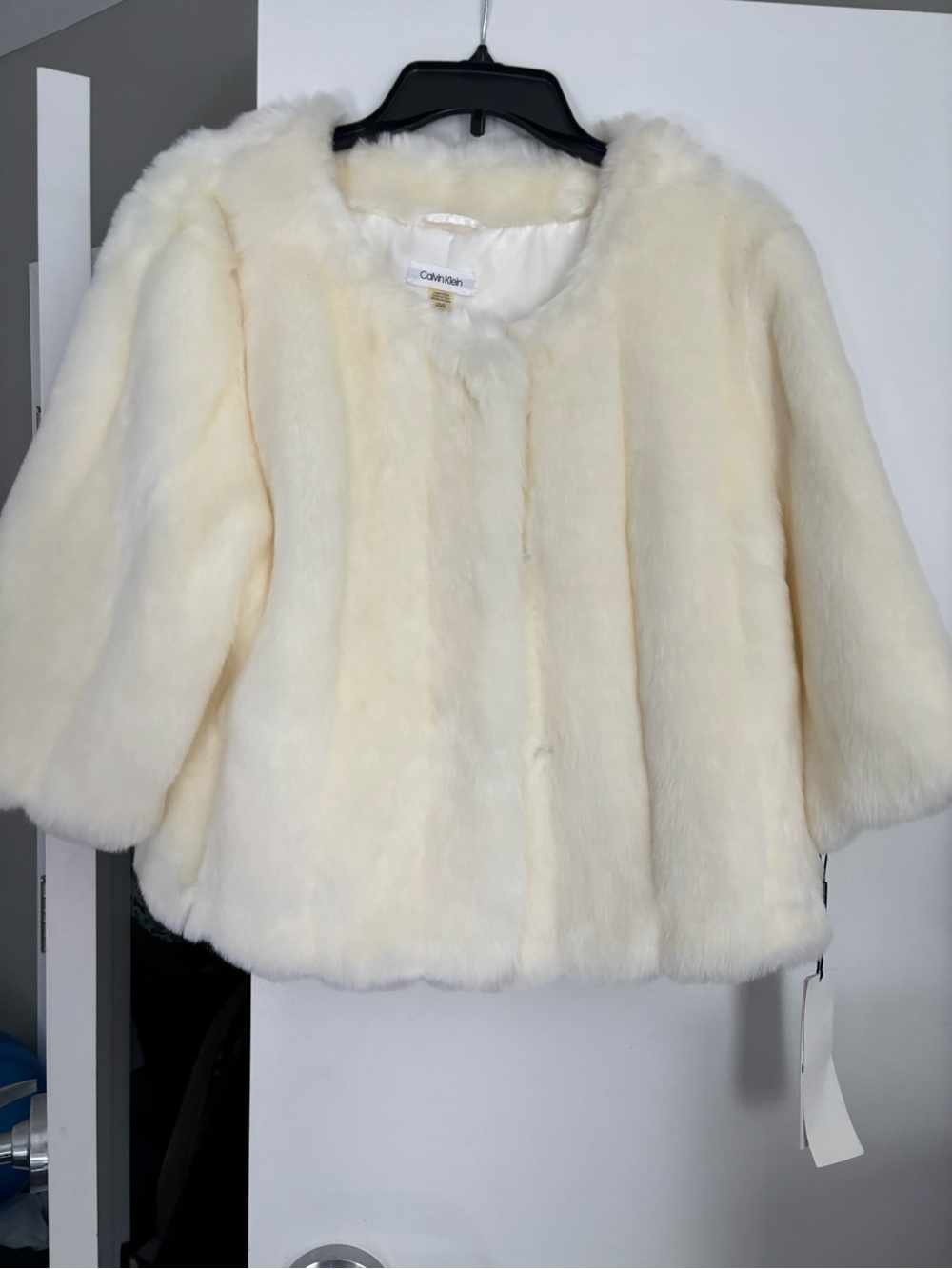 Calvin Klein Cream Faux Fur Cropped Jacket